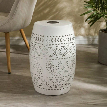 Side Table with Built - in Battery, Stunning Flower Pattern at Night, Friendly and Energy Efficient Outdoor Furniture, Patios Gardens and BackyardsWhite