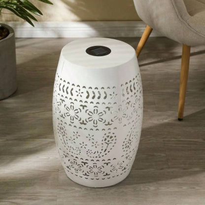 Side Table with Built - in Battery, Stunning Flower Pattern at Night, Friendly and Energy Efficient Outdoor Furniture, Patios Gardens and BackyardsWhite