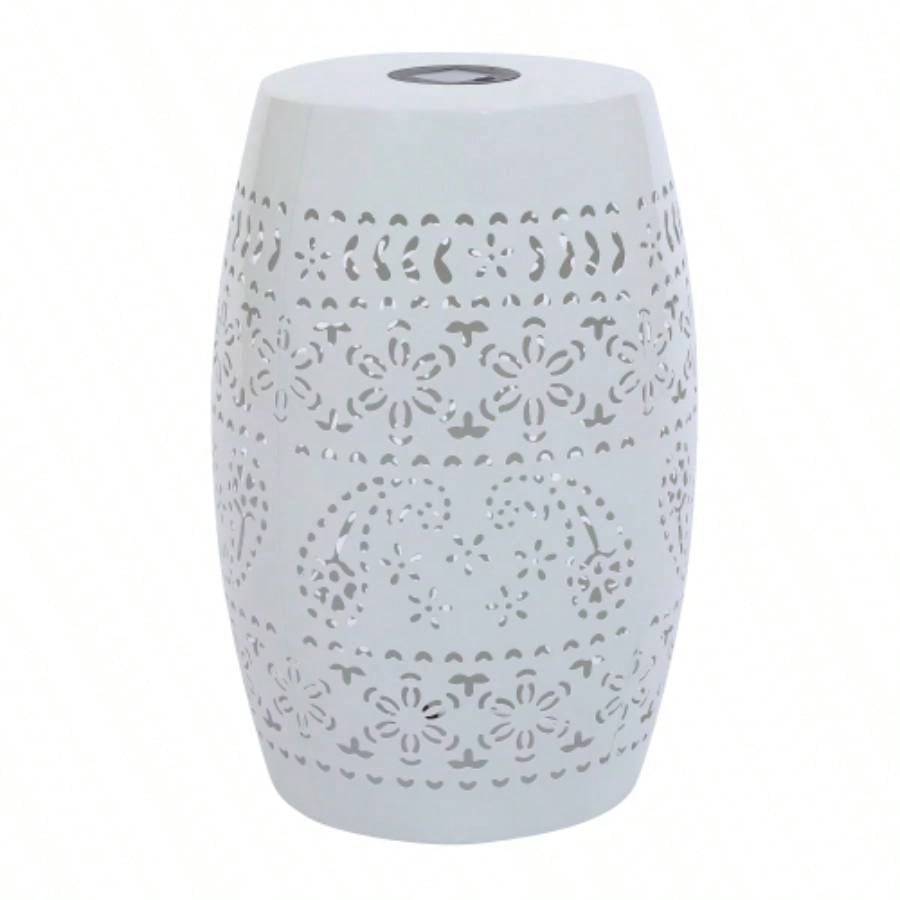 Side Table with Built - in Battery, Stunning Flower Pattern at Night, Friendly and Energy Efficient Outdoor Furniture, Patios Gardens and BackyardsWhite