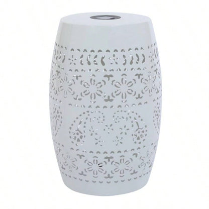 Side Table with Built - in Battery, Stunning Flower Pattern at Night, Friendly and Energy Efficient Outdoor Furniture, Patios Gardens and BackyardsWhite