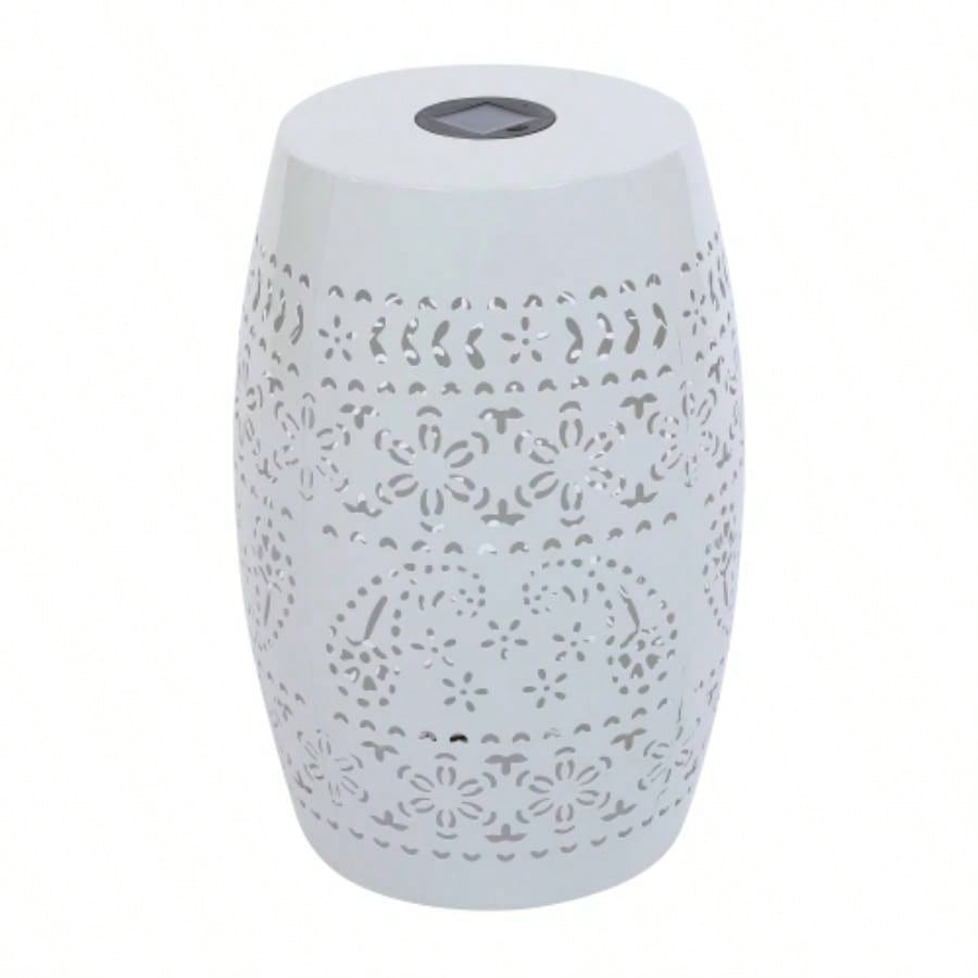 Side Table with Built - in Battery, Stunning Flower Pattern at Night, Friendly and Energy Efficient Outdoor Furniture, Patios Gardens and BackyardsWhite