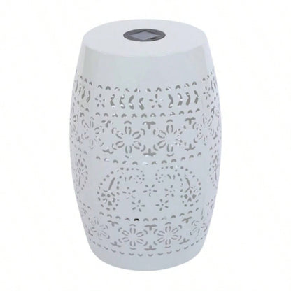 Side Table with Built - in Battery, Stunning Flower Pattern at Night, Friendly and Energy Efficient Outdoor Furniture, Patios Gardens and BackyardsWhite