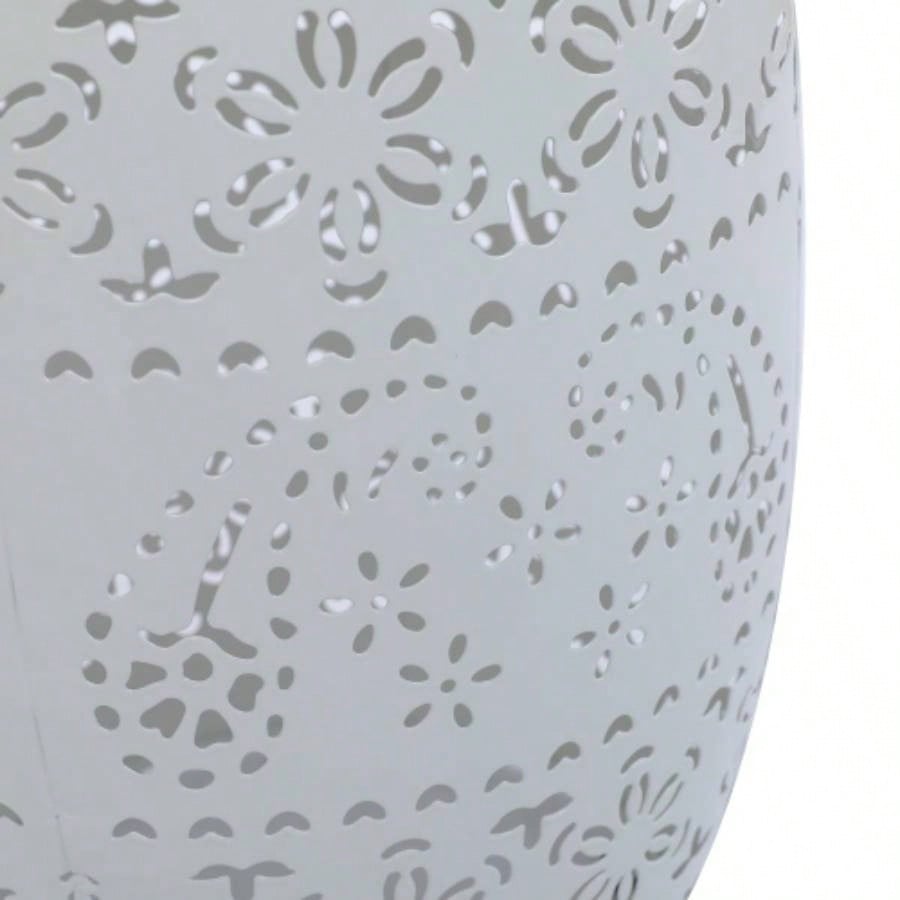Side Table with Built - in Battery, Stunning Flower Pattern at Night, Friendly and Energy Efficient Outdoor Furniture, Patios Gardens and BackyardsWhite