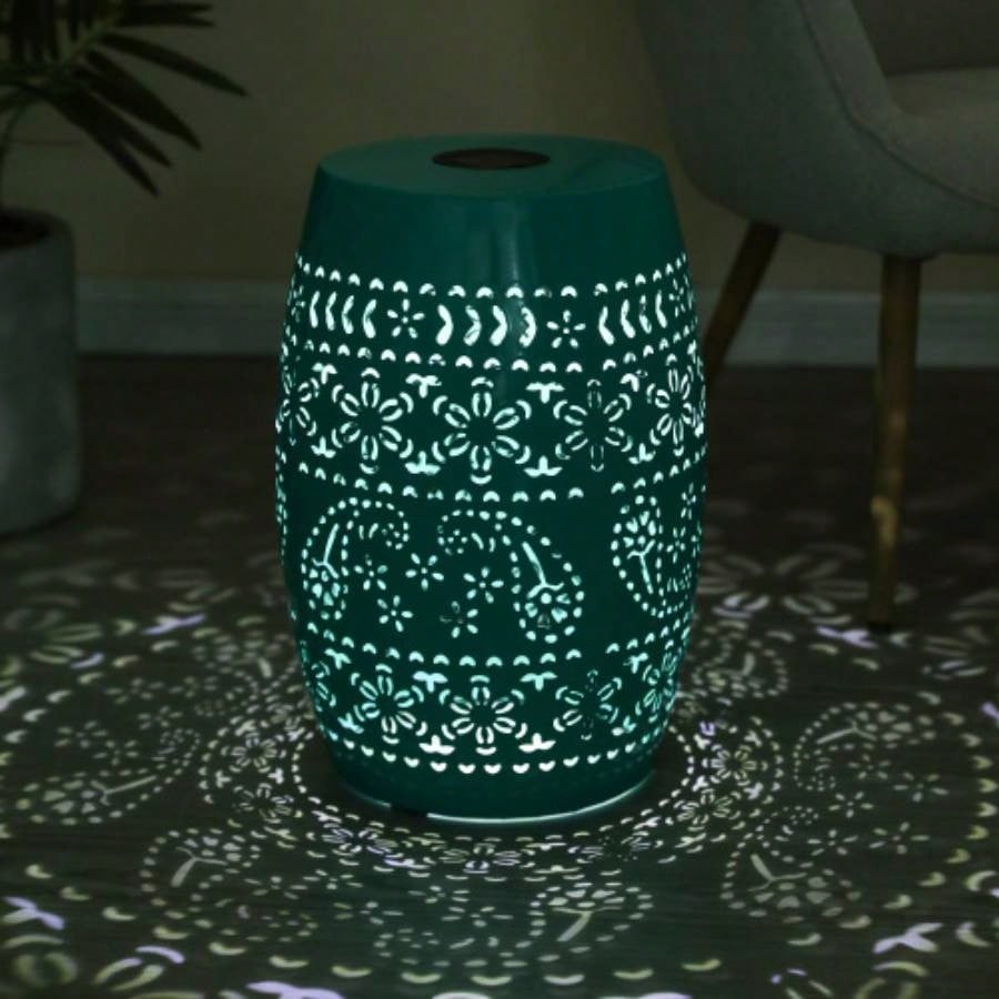 Side Table with Built - in Battery, Stunning Flower Pattern at Night, Friendly and Energy Efficient Outdoor Furniture, Patios Gardens and BackyardsWhite