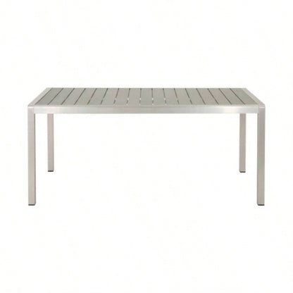 Coral Outdoor Aluminum Dining Table with Faux Wood Top, Gray,