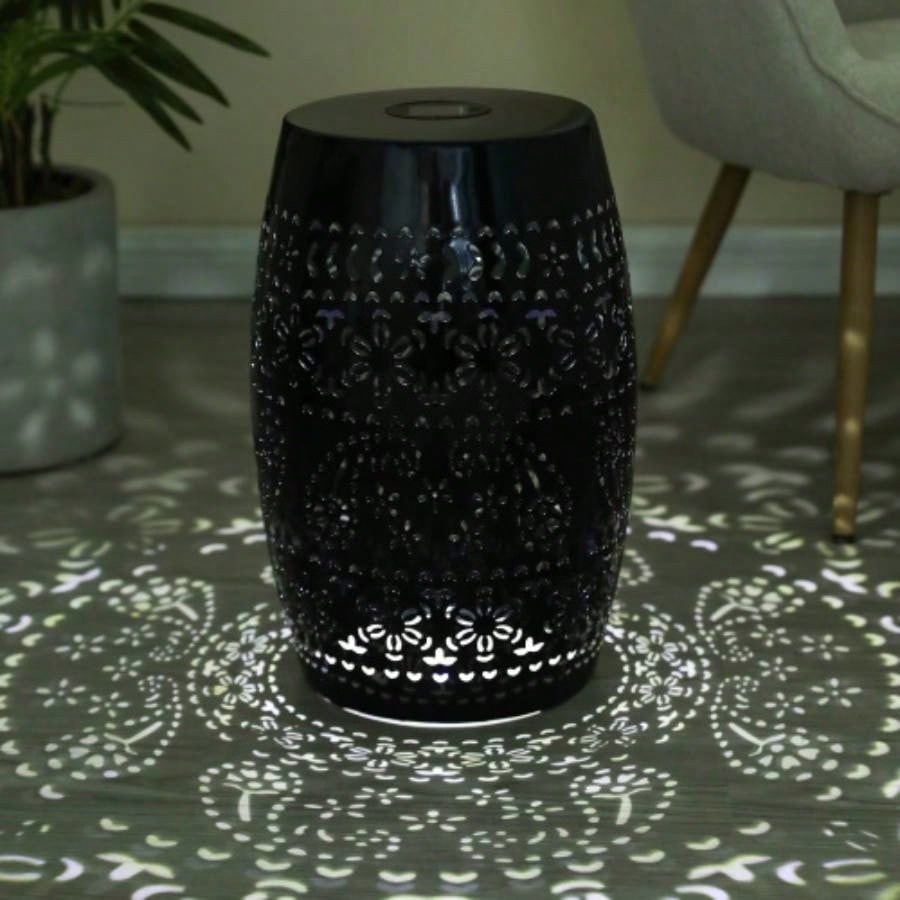 Side Table with Built - in Battery, Stunning Flower Pattern at Night, Friendly and Energy Efficient Outdoor Furniture, Patios Gardens and BackyardsWhite