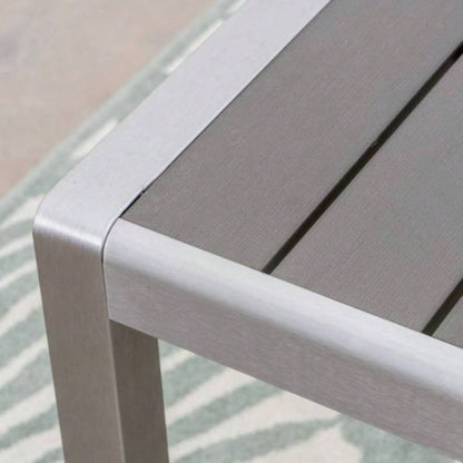 Coral Outdoor Aluminum Dining Table with Faux Wood Top, Gray,