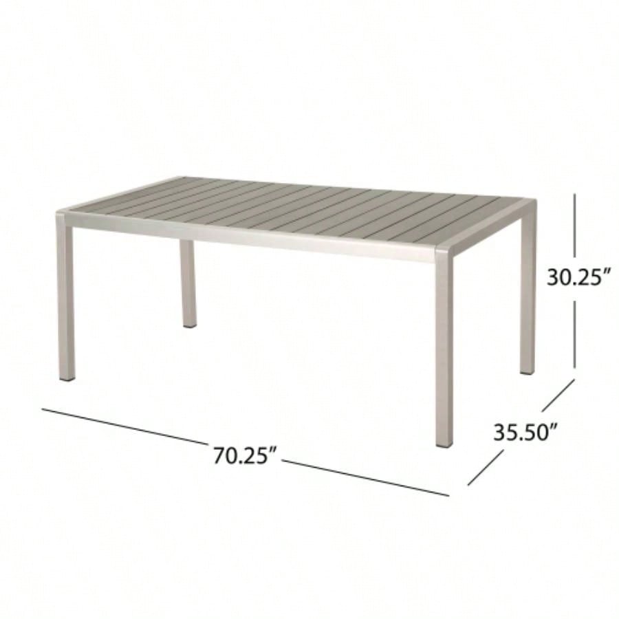 Coral Outdoor Aluminum Dining Table with Faux Wood Top, Gray,