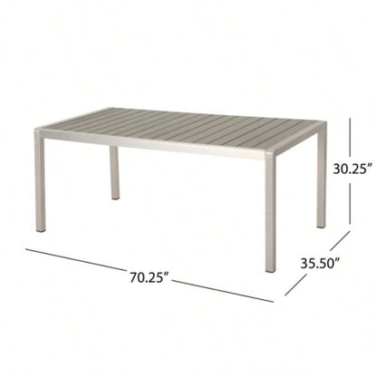 Coral Outdoor Aluminum Dining Table with Faux Wood Top, Gray,