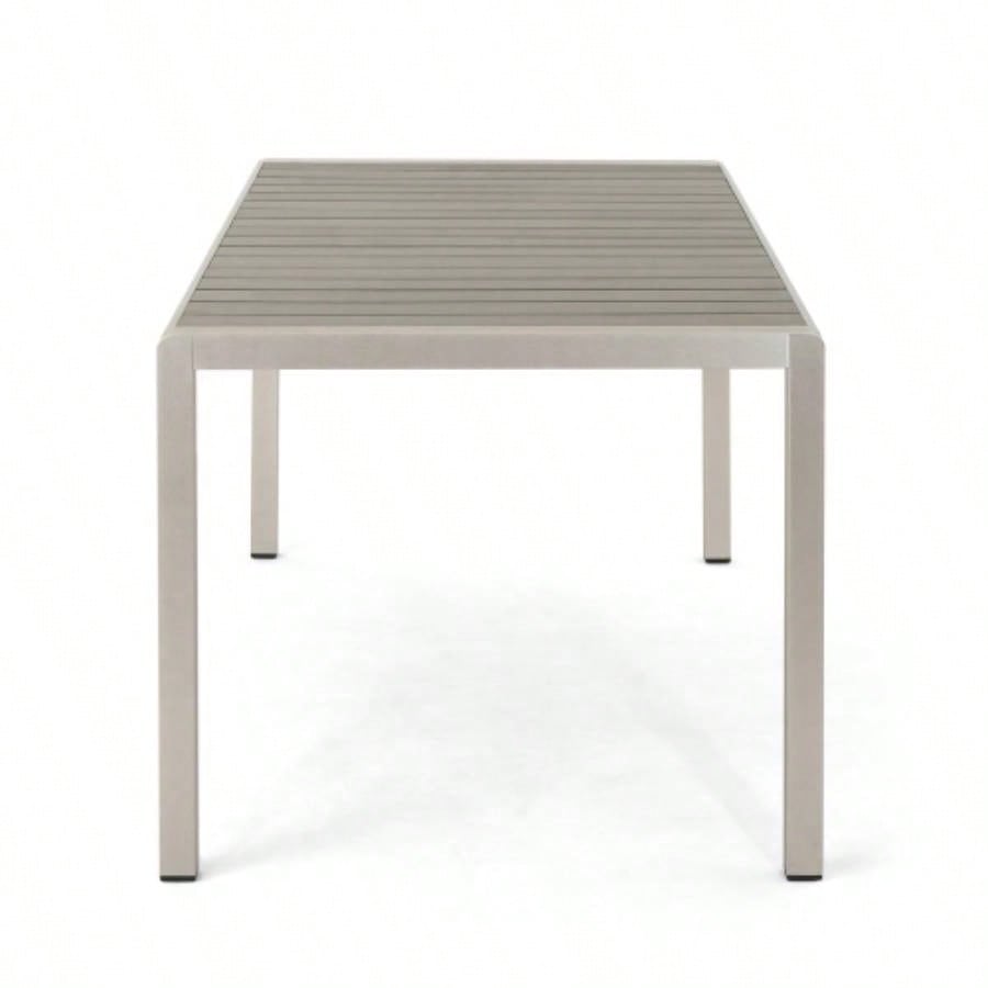 Coral Outdoor Aluminum Dining Table with Faux Wood Top, Gray,