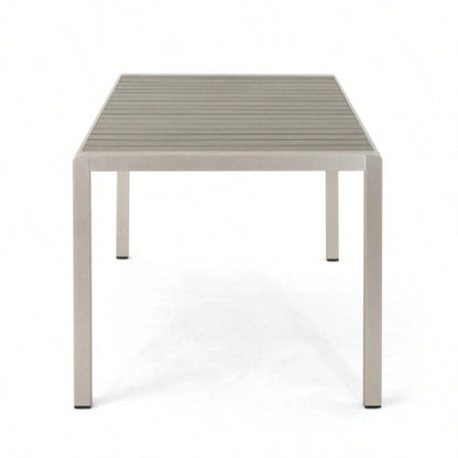 Coral Outdoor Aluminum Dining Table with Faux Wood Top, Gray,
