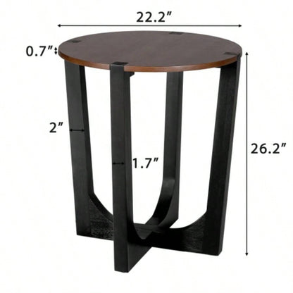 ACACIA SOLID WOOD SIDE TABLE, BROWN BLACK COLOR