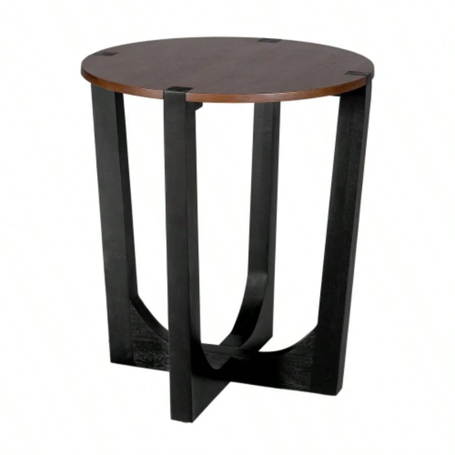 ACACIA SOLID WOOD SIDE TABLE, BROWN BLACK COLOR