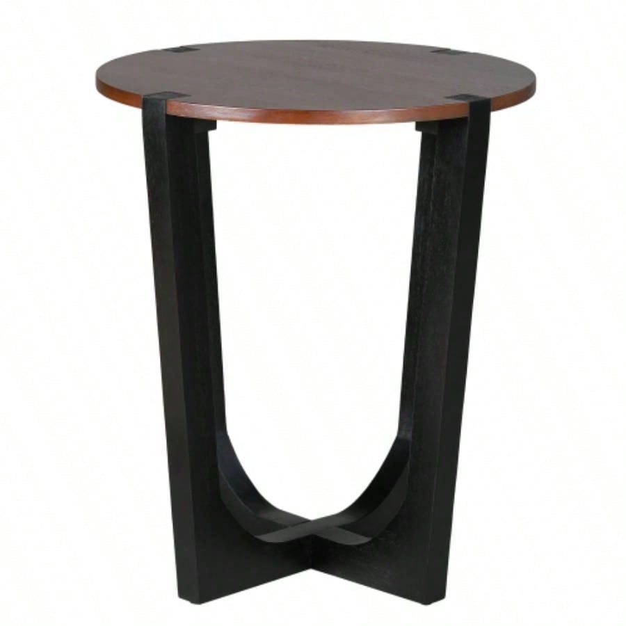 ACACIA SOLID WOOD SIDE TABLE, BROWN BLACK COLOR