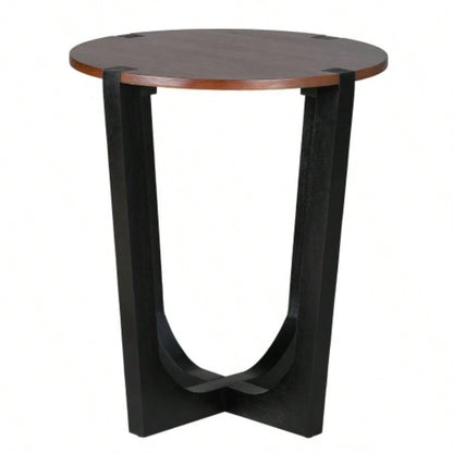 ACACIA SOLID WOOD SIDE TABLE, BROWN BLACK COLOR