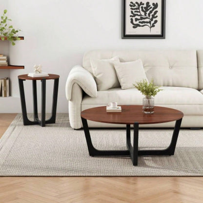 ACACIA SOLID WOOD SIDE TABLE, BROWN BLACK COLOR