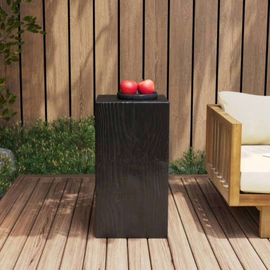 Wood - Look Square - Column MGO End Table, H27.75Wood - Like Distressed, Mix with Different Heights, Indoor Outdoor Use, Black Color