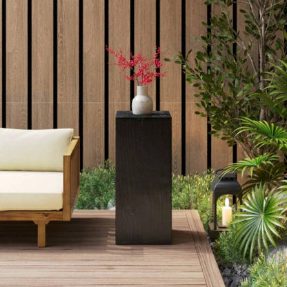 Wood - Look Square - Column MGO End Table, H33.75Wood - Like Distressed, Mix with Different Heights, Indoor Outdoor Use, Black Color