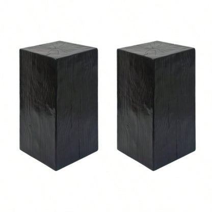 Wood - Look Square - Column MGO End Table, H27.75Wood - Like Distressed, Mix with Different Heights, Indoor Outdoor Use, Black Color