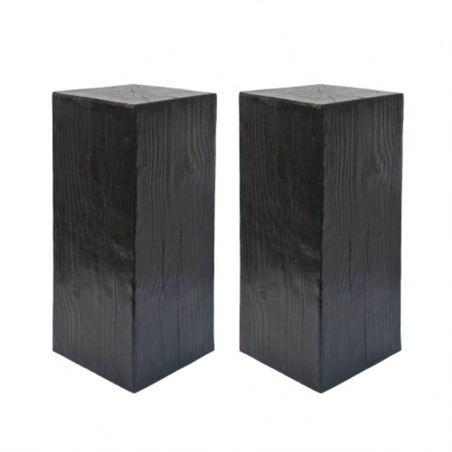 Wood - Look Square - Column MGO End Table, H33.75Wood - Like Distressed, Mix with Different Heights, Indoor Outdoor Use, Black Color