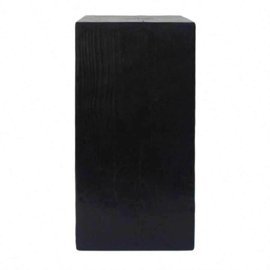 Wood - Look Square - Column MGO End Table, H27.75Wood - Like Distressed, Mix with Different Heights, Indoor Outdoor Use, Black Color