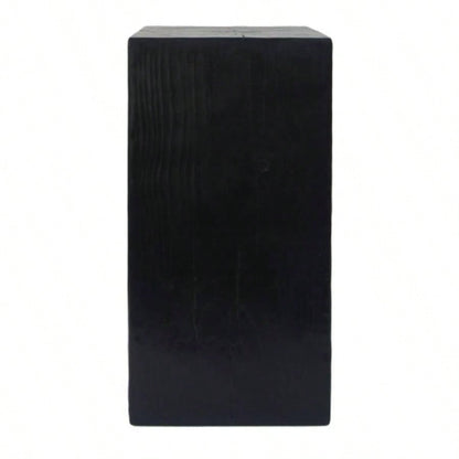 Wood - Look Square - Column MGO End Table, H27.75Wood - Like Distressed, Mix with Different Heights, Indoor Outdoor Use, Black Color