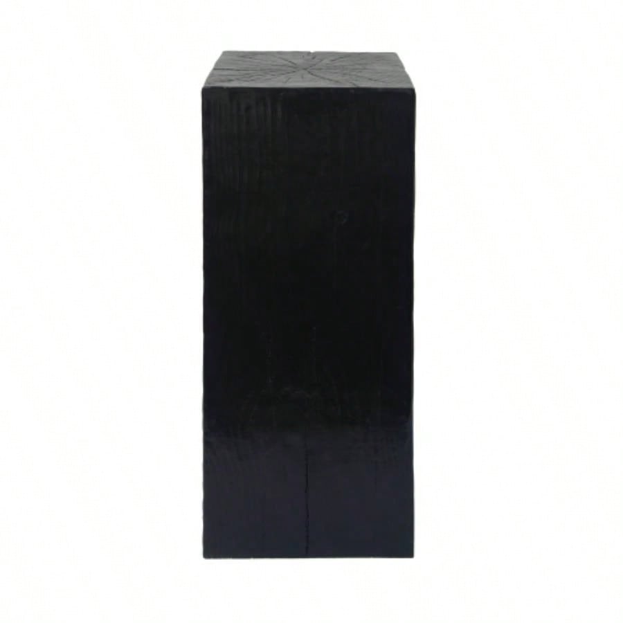 Wood - Look Square - Column MGO End Table, H33.75Wood - Like Distressed, Mix with Different Heights, Indoor Outdoor Use, Black Color