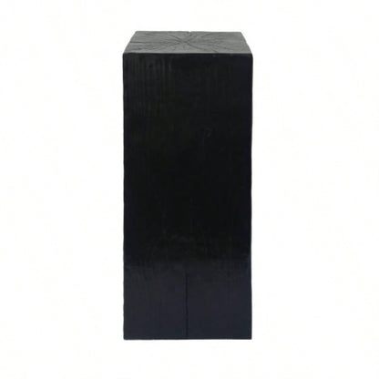 Wood - Look Square - Column MGO End Table, H33.75Wood - Like Distressed, Mix with Different Heights, Indoor Outdoor Use, Black Color