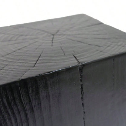 Wood - Look Square - Column MGO End Table, H27.75Wood - Like Distressed, Mix with Different Heights, Indoor Outdoor Use, Black Color