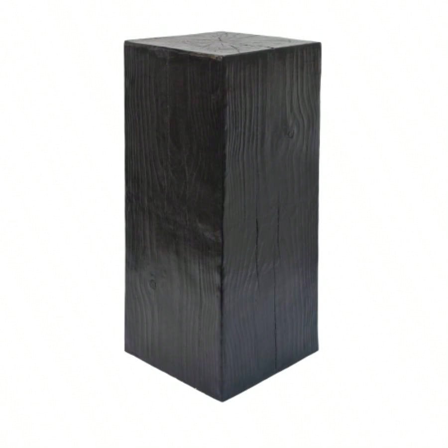 Wood - Look Square - Column MGO End Table, H33.75Wood - Like Distressed, Mix with Different Heights, Indoor Outdoor Use, Black Color