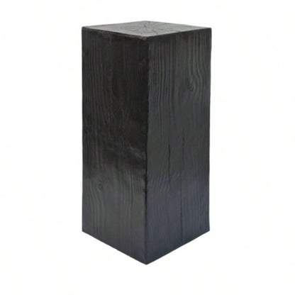 Wood - Look Square - Column MGO End Table, H33.75Wood - Like Distressed, Mix with Different Heights, Indoor Outdoor Use, Black Color