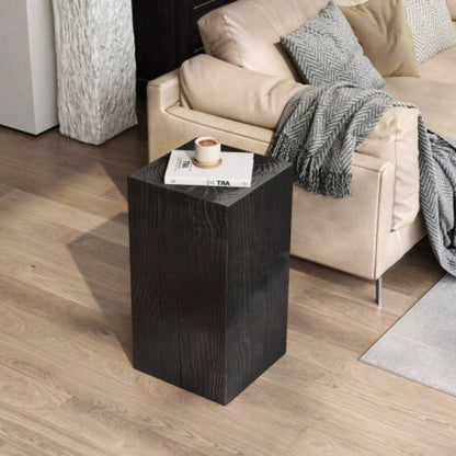 Wood - Look Square - Column MGO End Table, H33.75Wood - Like Distressed, Mix with Different Heights, Indoor Outdoor Use, Black Color