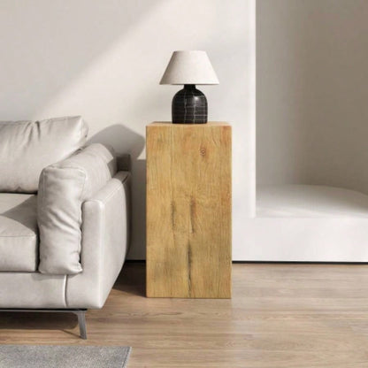 Wood - Look Square - Column MGO End Table, H27.75Wood - Like Distressed, Mix with Different Heights, Indoor Outdoor Use, Black Color