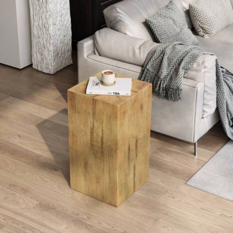 Wood - Look Square - Column MGO End Table, H27.75Wood - Like Distressed, Mix with Different Heights, Indoor Outdoor Use, Black Color
