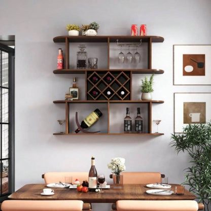 Large Wall Mounted 3 Tier Rustic Bottle Wine Rack, Multifunctional Wooden Wall Mounted Wine Rack, Storage Rack with Wine Glass Holder, mounted wall Storage winerack Rack Home Bar Dining Room Decor