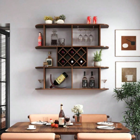 Large Wall Mounted 3 Tier Rustic Bottle Wine Rack, Multifunctional Wooden Wall Mounted Wine Rack, Storage Rack with Wine Glass Holder, mounted wall Storage winerack Rack Home Bar Dining Room Decor