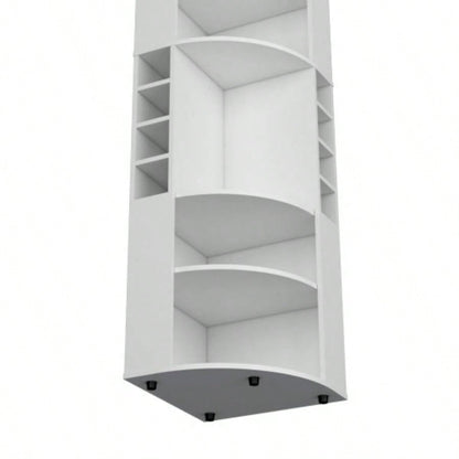 71 Corner Bar Cabinet with Five Shelves, Eight Bottle Cubbies and Stemware, White
