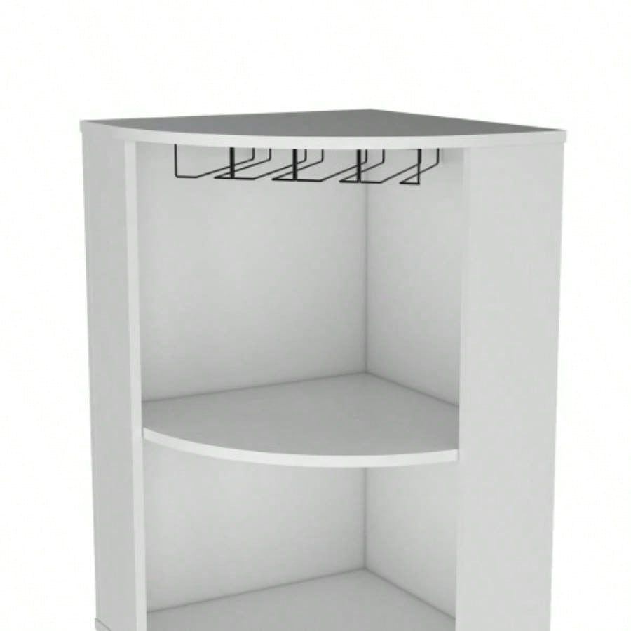 71 Corner Bar Cabinet with Five Shelves, Eight Bottle Cubbies and Stemware, White