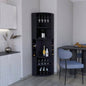 71 Corner Bar Cabinet with Five Shelves, Eight Bottle Cubbies and Stemware, White