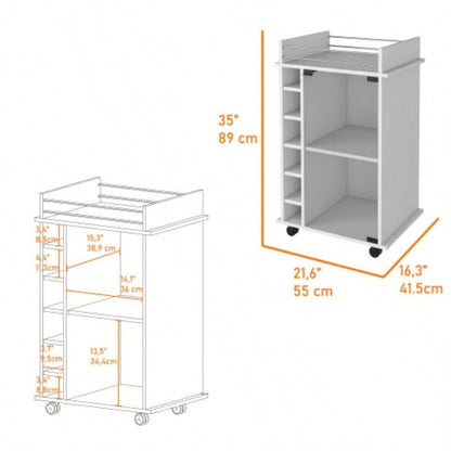 Vegas Bar Cart, Two Tier Cabinet With Glass Door, Six Cubbies Liquor