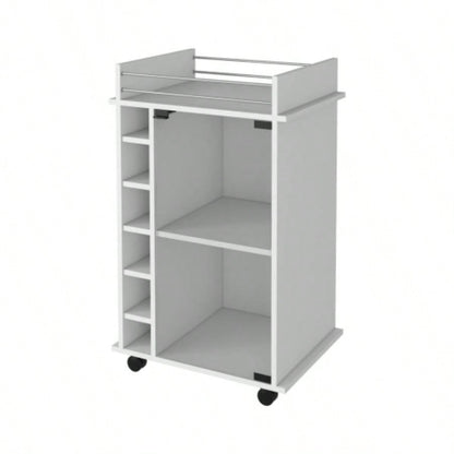 Vegas Bar Cart, Two Tier Cabinet With Glass Door, Six Cubbies Liquor
