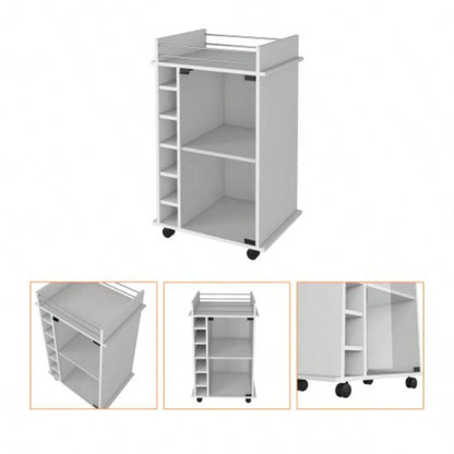 Vegas Bar Cart, Two Tier Cabinet With Glass Door, Six Cubbies Liquor