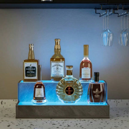 LED Lighted Liquor Bottle Display Shelf, 20 Inch Bar Display Shelf, Illuminated Bottle Shelf with App Remote Control, 2 Step Freestanding Holding Bottles Home Bar, Party,