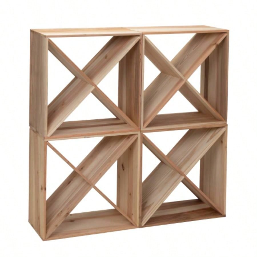 24 Bottle Modular Wine Rack, Stackable Wine Storage Cube Bar Cellar Kitchen Dining, 4 sets