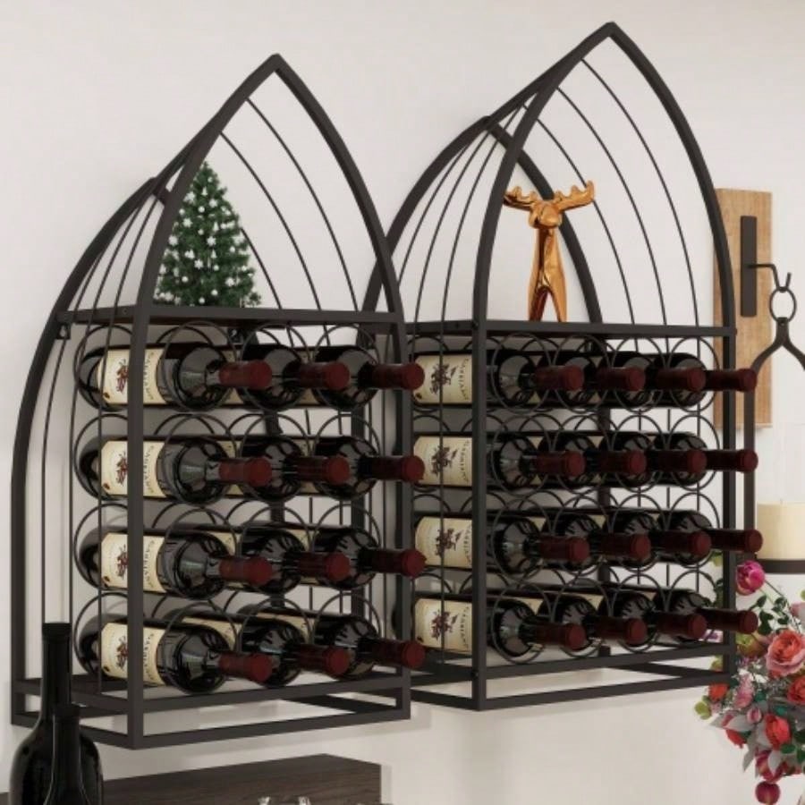 Sailboat Shaped Wine Cabinet Rack, 2 Piece Display Rack, Freestanding Wine Cabinet with Bottle Storage, Spirits and Wine Home Bar, Kitchen, Dining Room Storage Rack