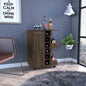 Bar Cart, Four Casters, Single Door Cabinet, Two External Shelves, Dark Walnut