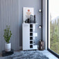 Bar Cart, Four Casters, Single Door Cabinet, Two External Shelves, Dark Walnut