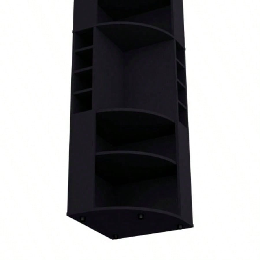 FM FURNITURE Clifton Corner Bar Cabinet, with 5 shelves, Cup Hanger and Eight Built - in Wine Rack, Black