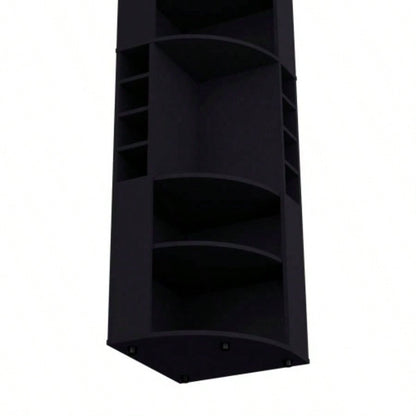 FM FURNITURE Clifton Corner Bar Cabinet, with 5 shelves, Cup Hanger and Eight Built - in Wine Rack, Black