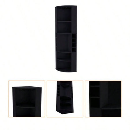 FM FURNITURE Clifton Corner Bar Cabinet, with 5 shelves, Cup Hanger and Eight Built - in Wine Rack, Black